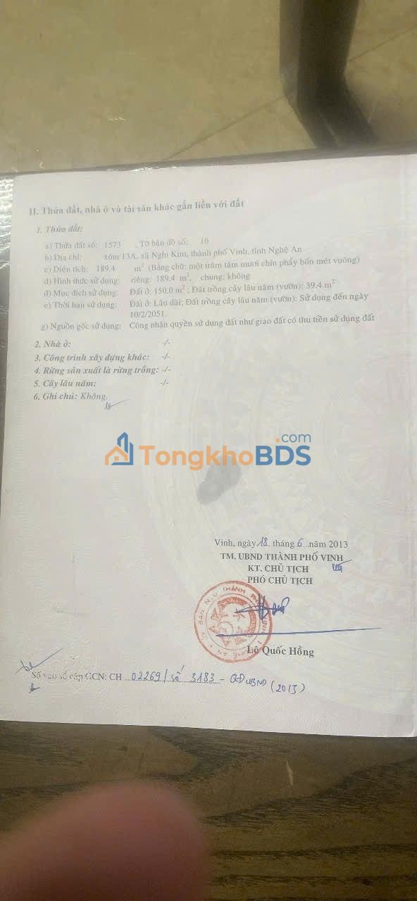 Đất Nghi Kim Vinh 189.4m² - Chính chủ gửi bán giá 4 tỷ