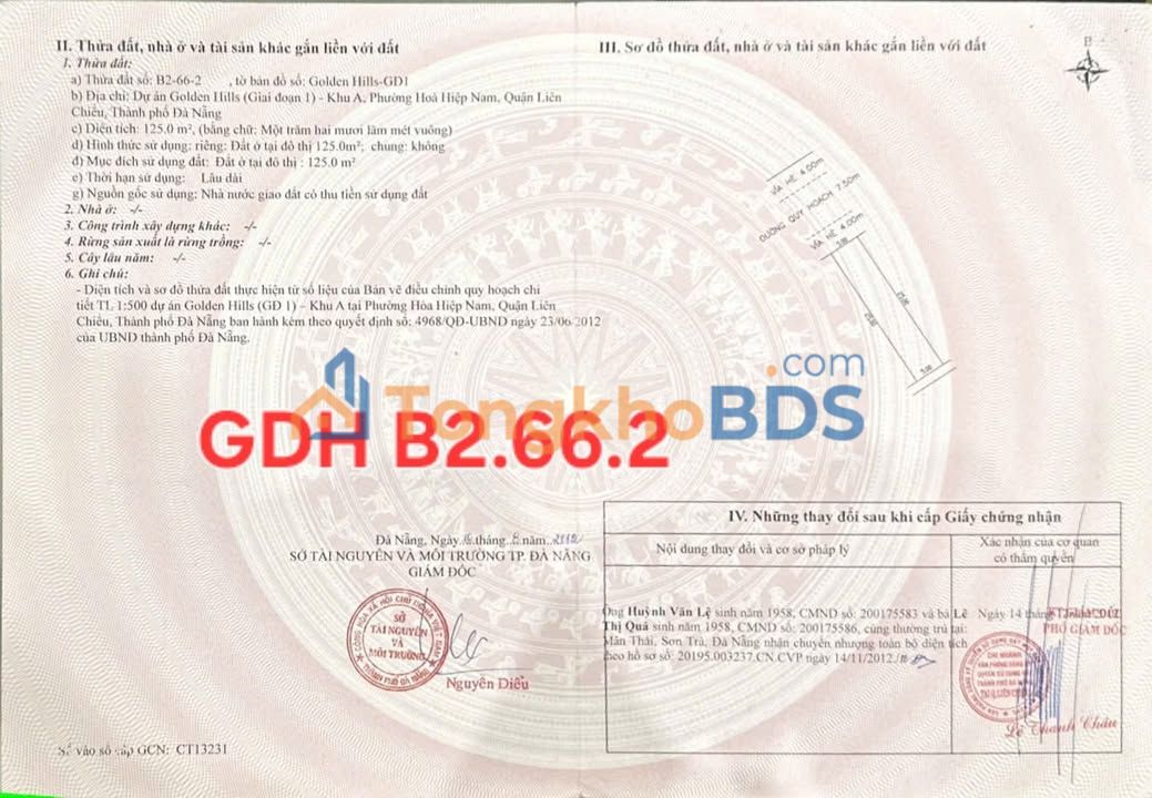 Đất nền Golden Hills A1 - 125m² Hướng Tây Bắc - Sổ đỏ chính chủ