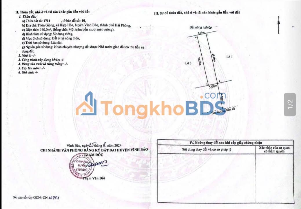 Đất Vĩnh Bảo 140m² - Vị trí đắc địa, tiềm năng sinh lời cao
