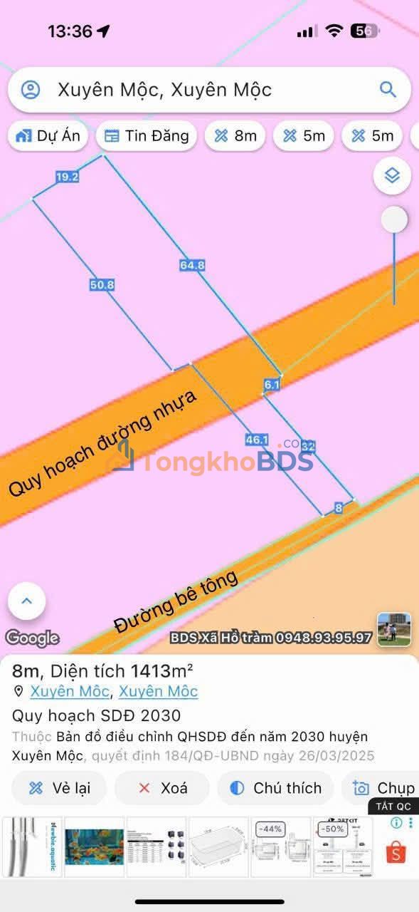 Bán Đất Xuyên Mộc 3600m² - Mặt Tiền Nhựa 19m, Giá 1.5 Tỷ