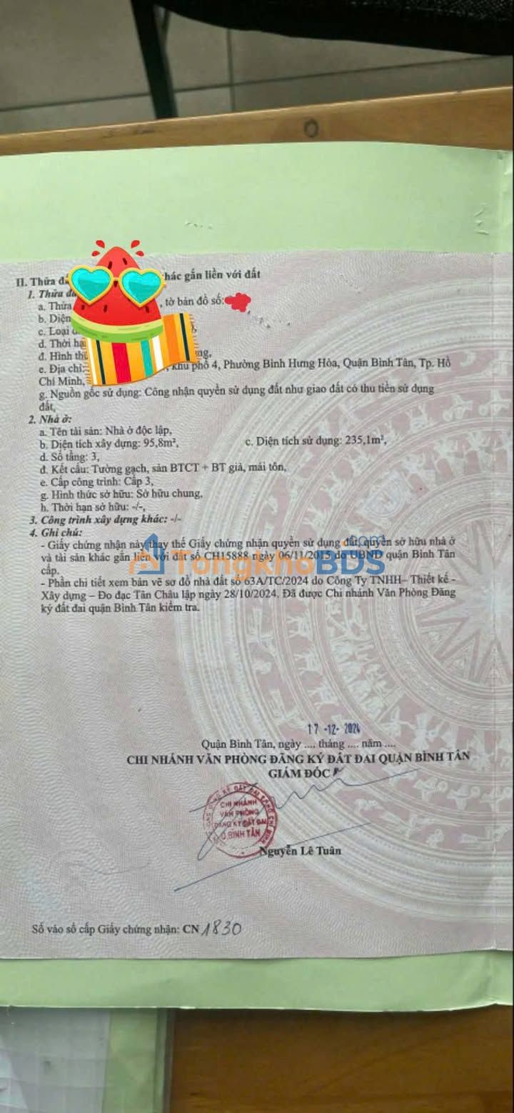 Nhà 3 Tầng BTCT 96m² Hẻm Xe Tải - Gần Aeon Tân Phú, TP.HCM - 5.6 Tỷ