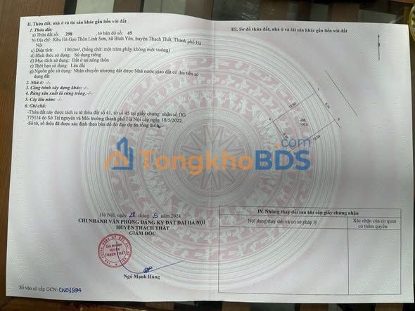 Đất nền TĐC Đà Gạo 100m² - Mặt tiền 8m - Sát KCNC Hoà Lạc