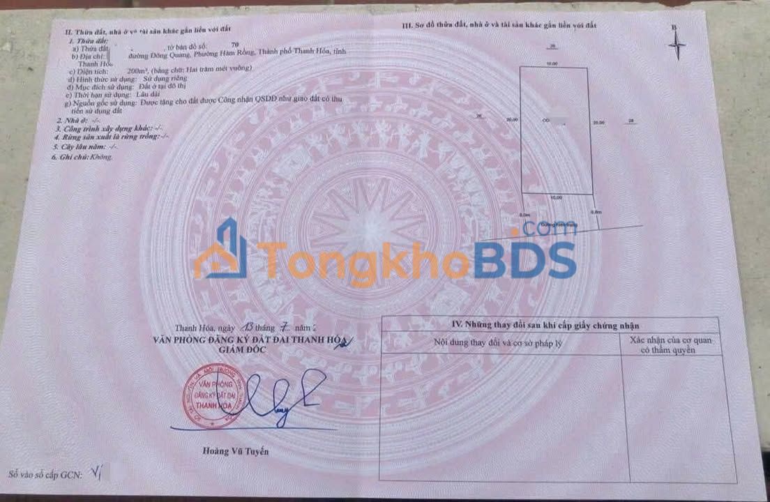 Đất nền 200m² - Mặt tiền 10m Đường Long Quang, P. Hàm Rồng, TP. Thanh Hóa - 2.55 Tỷ