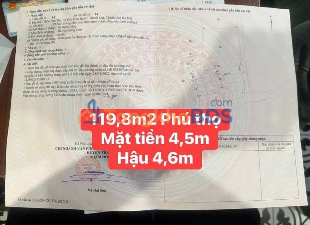 Bán Đất Vàng Dân Hòa, Thanh Oai 119m² - Sổ Đỏ Sẵn Sàng