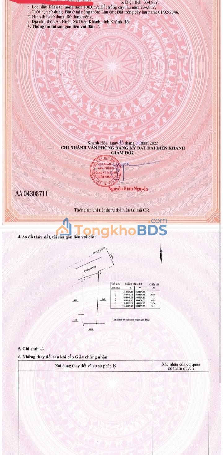 Đất nền mặt tiền 300m² Diên An, Diên Khánh - Kinh doanh đắc lợi, giá 15 tỷ