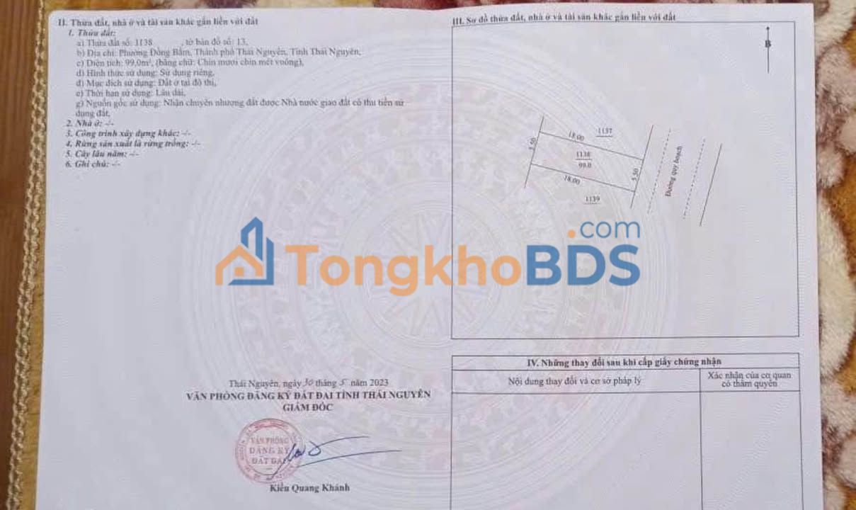 Bán Đất Đồng Bẩm Thái Nguyên 99m² Hướng Đông Nam - Sổ Đỏ Rõ Ràng