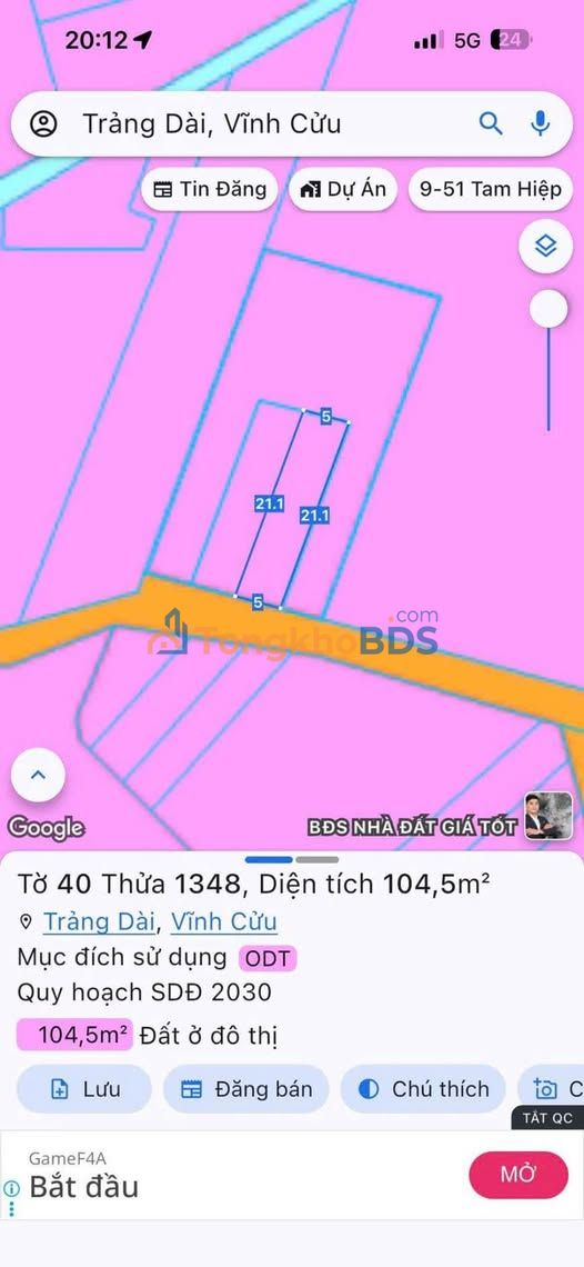 Bán Gấp Đất Thổ Cư 105m² Phường Trảng Dài, Biên Hòa - Sổ Hồng Riêng