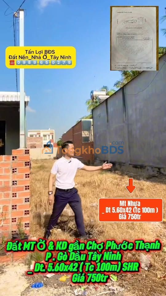 Đất Gò Dầu Tây Ninh - 235m² Mặt Tiền Nhựa, Sổ Đỏ Chính Chủ, Giá 750 Triệu