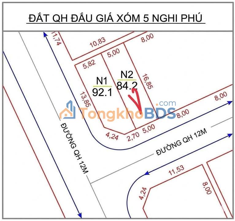Bán Đất Góc 2 Mặt Tiền Nghi Phú, Vinh - 92.1m², Sổ Đỏ Sẵn Sàng