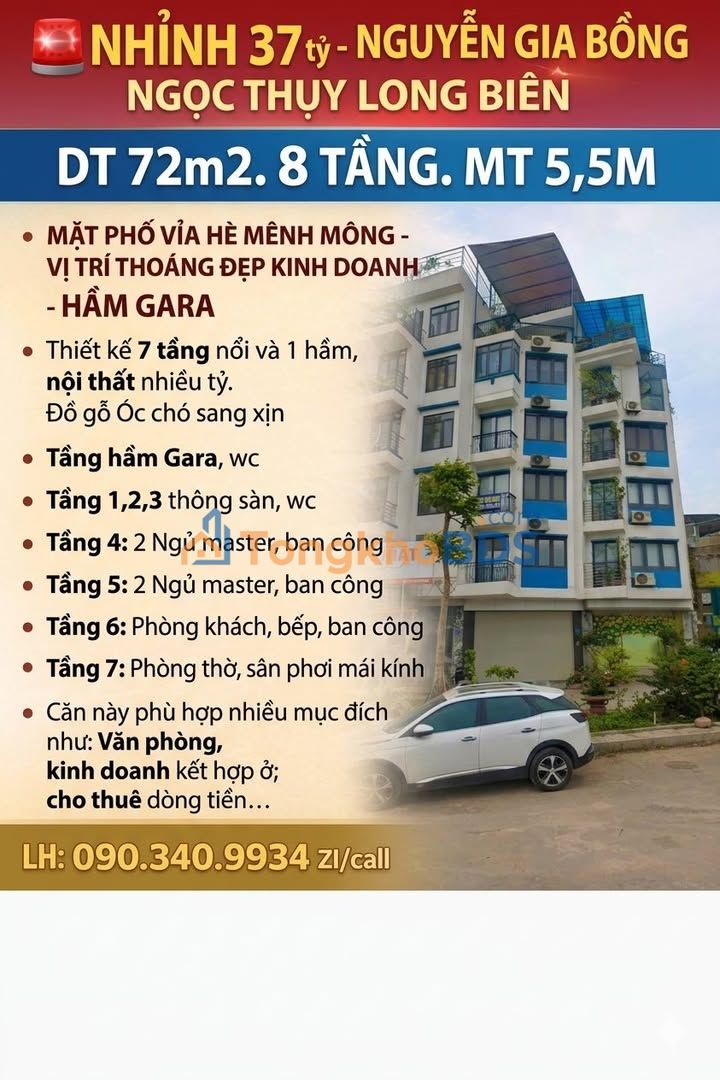 Nhà Mặt Phố Nguyễn Gia Bằng, Long Biên - 72m², 8 Tầng, Kinh Doanh Đỉnh Cao 37 Tỷ