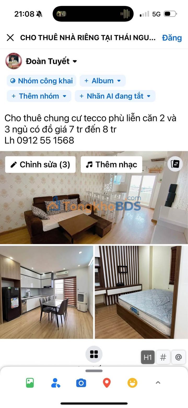 Cho thuê căn hộ Tecco Phù Liễn 2-3PN - Giá 7-8 triệu