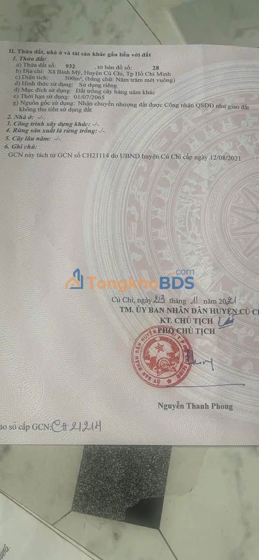 Đất vườn Bình Mỹ Củ Chi 500m² 2.6 tỷ - Sổ đỏ chính chủ