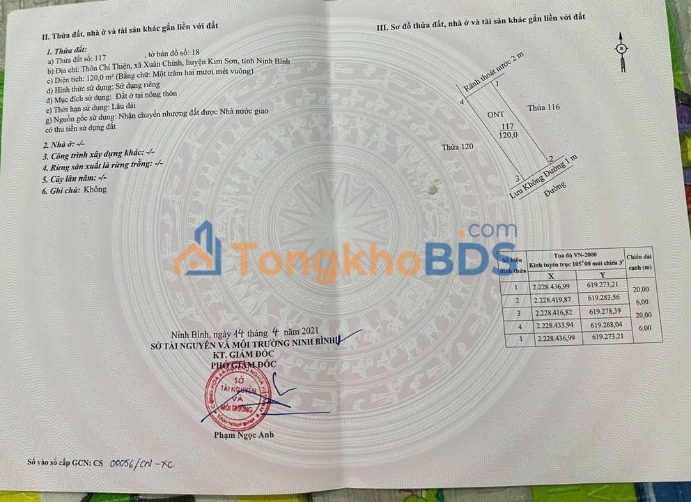 Đất nền 120m² Hướng Đông Nam - Cạnh Làng Nghề Hoa Đào Chất Bình, Ninh Bình