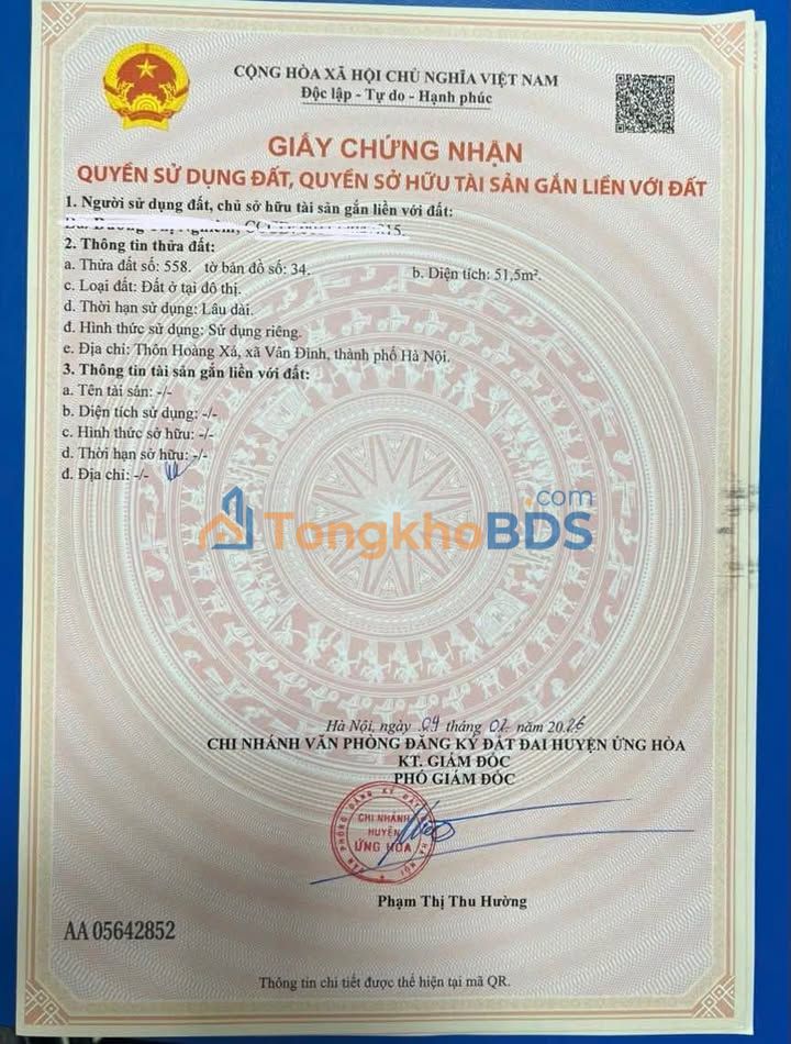 Đất thổ cư Vân Đình 51.5m² - Sổ đỏ sẵn, giá 2 tỷ