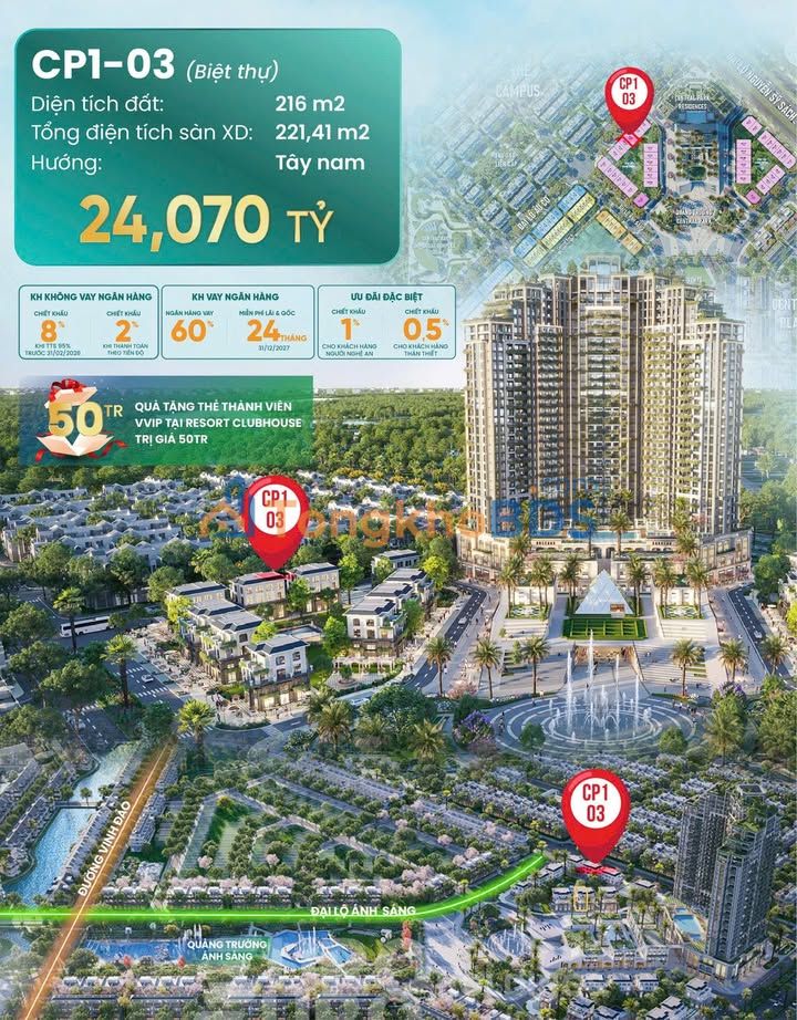Song Lập Quảng Trường Eco Central Park 216m² - Hướng Tây Nam Giá 8.4 Tỷ