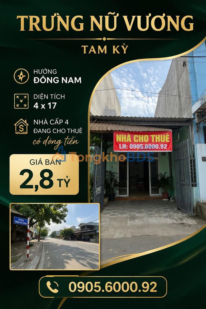 Nhà 68m² Trưng Nữ Vương, Tam Kỳ - Dòng Tiền 2.8 Tỷ, Hướng Đông Nam