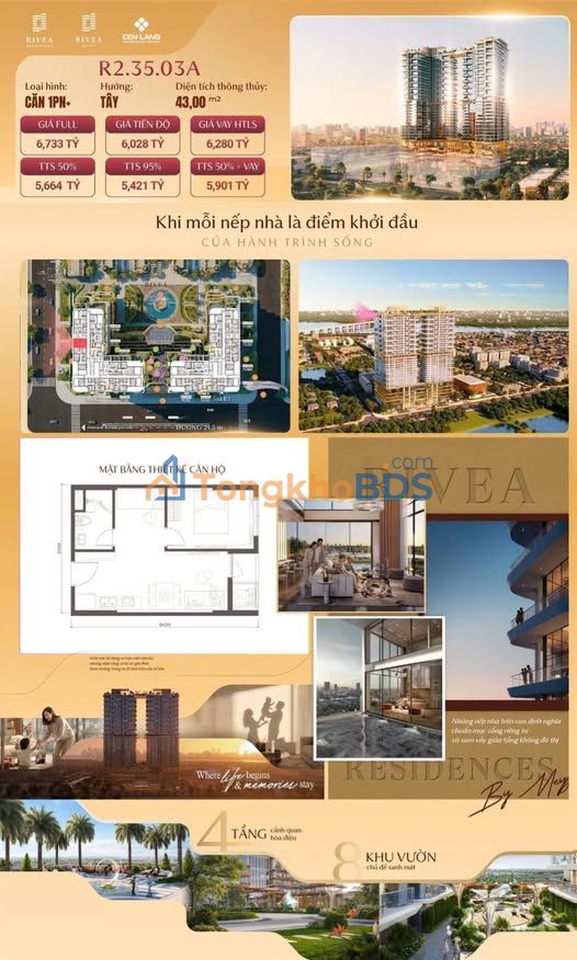 Căn hộ Rivea Residences 43m² - 1.23 tỷ, View Sông Hồng