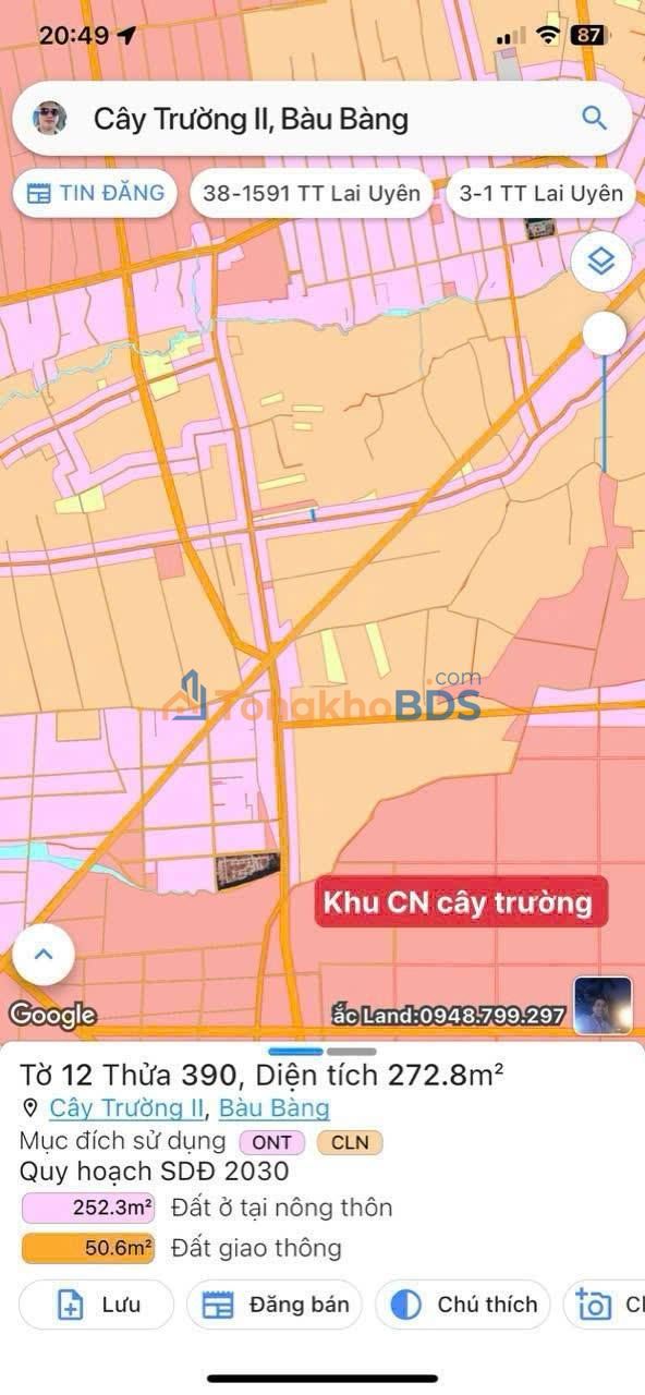 Đất Nền Trừ Văn Thố, Bàu Bàng - 276m² Giá Chỉ 9xx Triệu