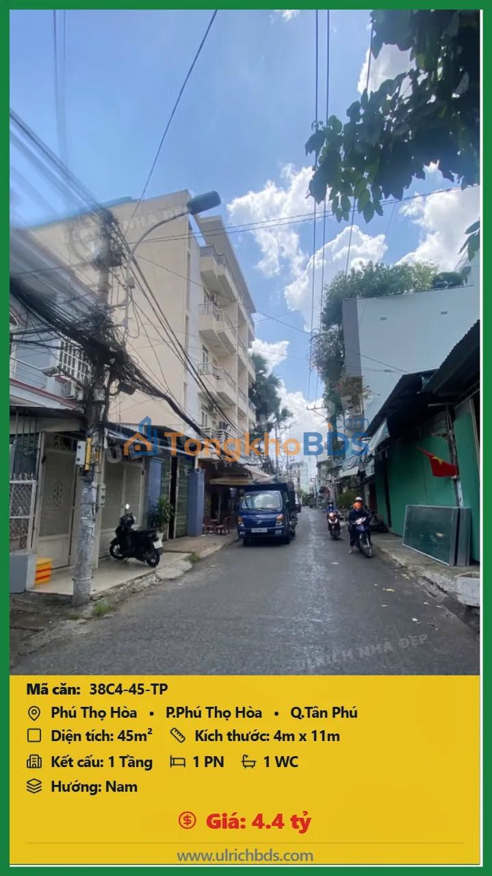 Bán Đất Tân Phú 45m² Giá 4.4 Tỷ - Hẻm Ô Tô, Khu VIP Phú Thọ Hòa