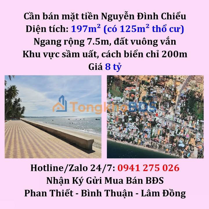 Đất Nền Mặt Tiền Nguyễn Đình Chiểu, Bắc Bình - 197m², Gần Biển 200m