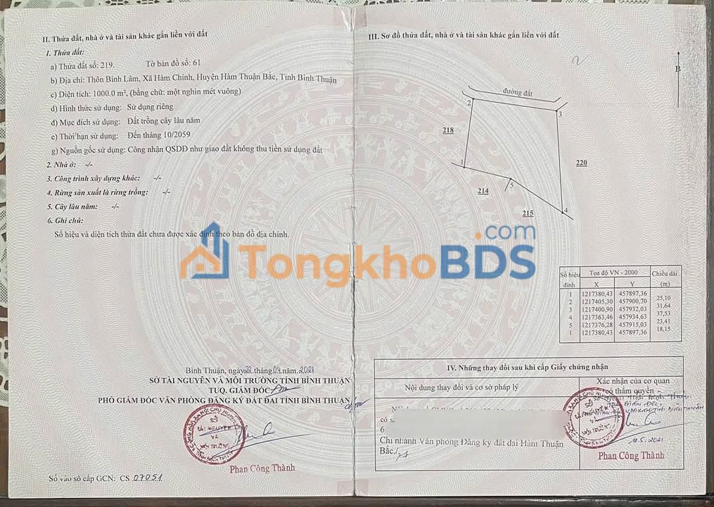 Bán Đất Vườn 360m² Bình Lâm, Hàm Chính - Sổ Đỏ, Giá 500 Triệu