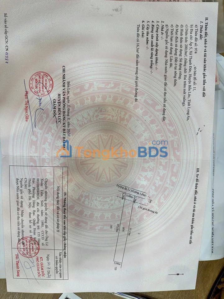 Đất thổ cư Bến Lức 190m² - Mặt tiền lộ đan, giá 1.2 tỷ