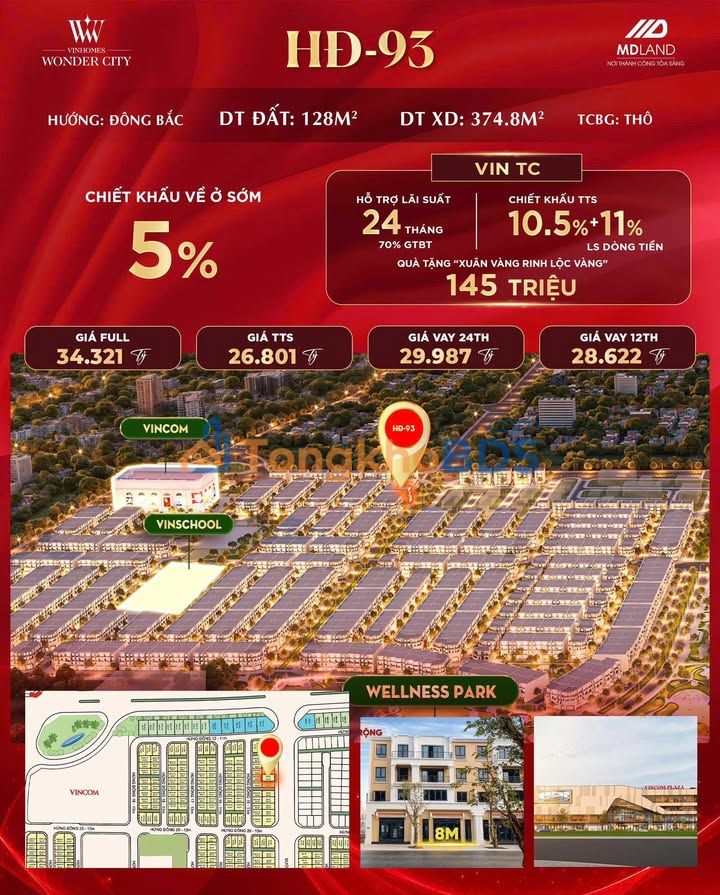 Shophouse HĐ93 Hoài Đức 128m² Mặt Tiền 8m - Kinh Doanh Đắc Lợi