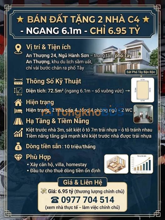 Bán Đất Tặng 2 Nhà C4 An Thượng 72.5m² - Giá 6.95 Tỷ - Trung Tâm Phố Tây