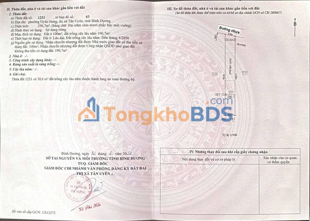 Đất Nền Mặt Tiền Kinh Doanh Tân Uyên 290m² - Giá Tốt 2.2 Tỷ