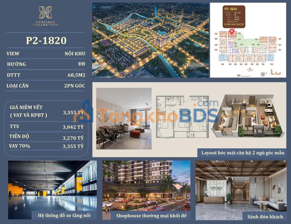 Căn hộ góc 2PN Heritage Vinh 68m² - Giá mềm, view nội khu