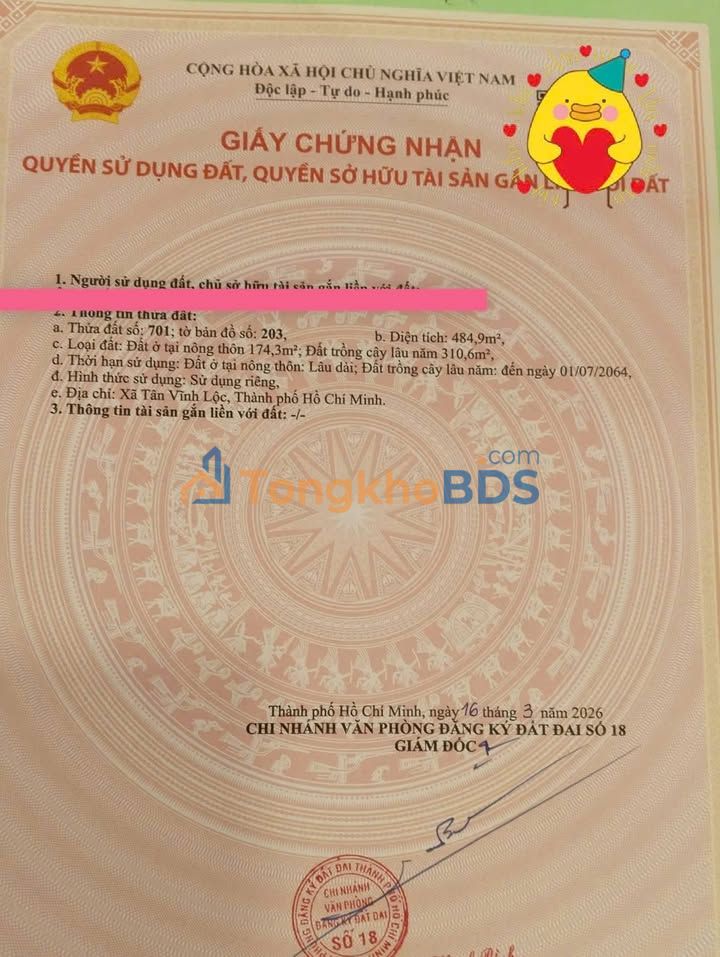 Đất Nền Bình Chánh 485m² Sổ Hồng Tươi - Giá 5.5 Tỷ Đầu Tư Sinh Lời