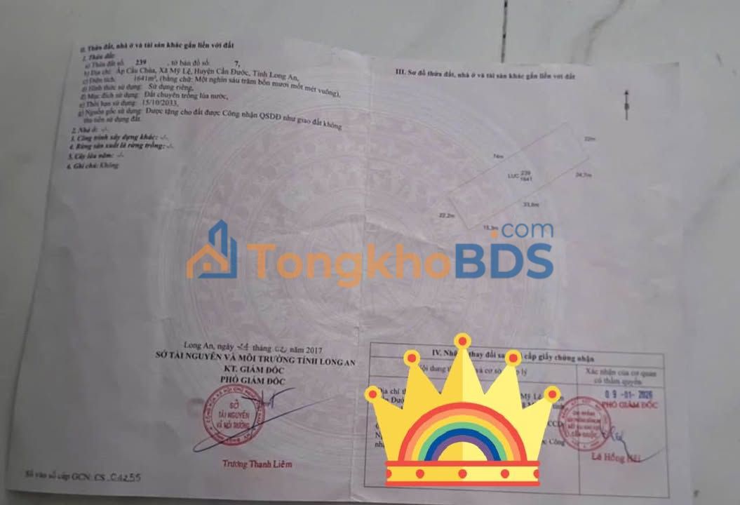 Bán Đất Nền Mỹ Lệ Cần Đước 1641m² - Giá 700 Triệu/Sổ Đỏ