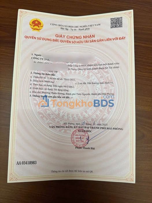 Bán Đất DVTM 10.000m² Mặt Tiền Đường Thiên Hương, Thủy Nguyên - Giá Tốt