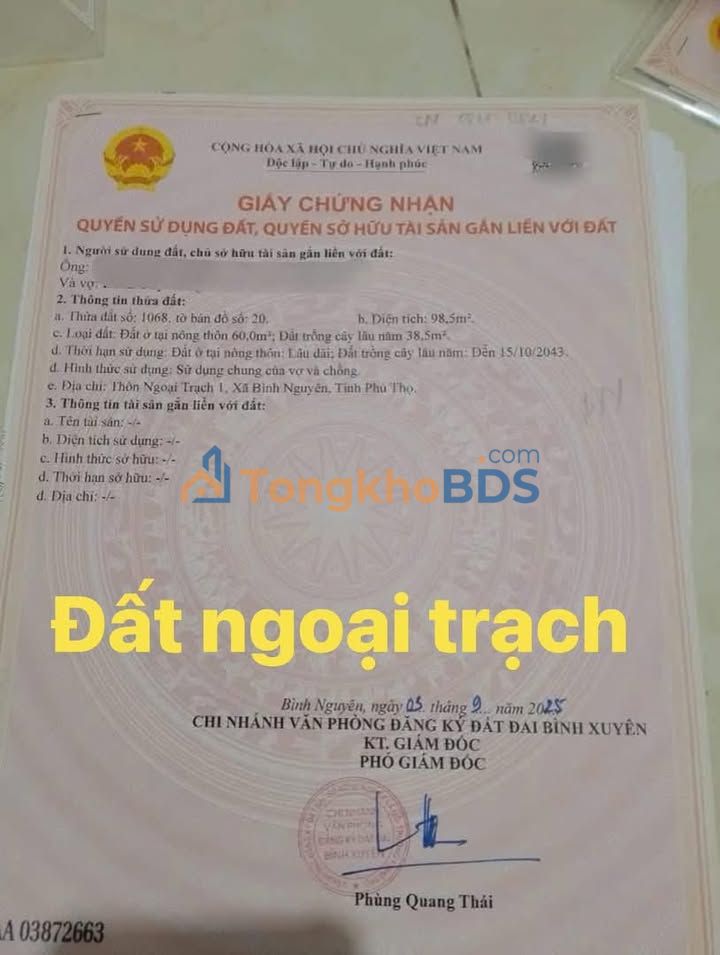 Đất Vĩnh Phúc 98m² - Sổ Đỏ Thổ Cư, Gần KCN Khai Quang