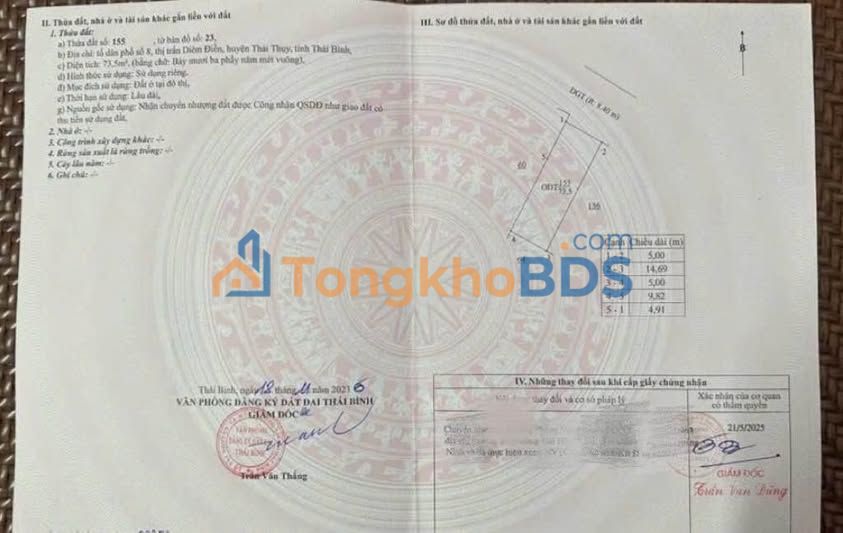 Bán Đất Thái Bình 73.5m² Full Thổ Cư Giá 2 Tỷ - Lô Góc, Đường Ô Tô Tránh