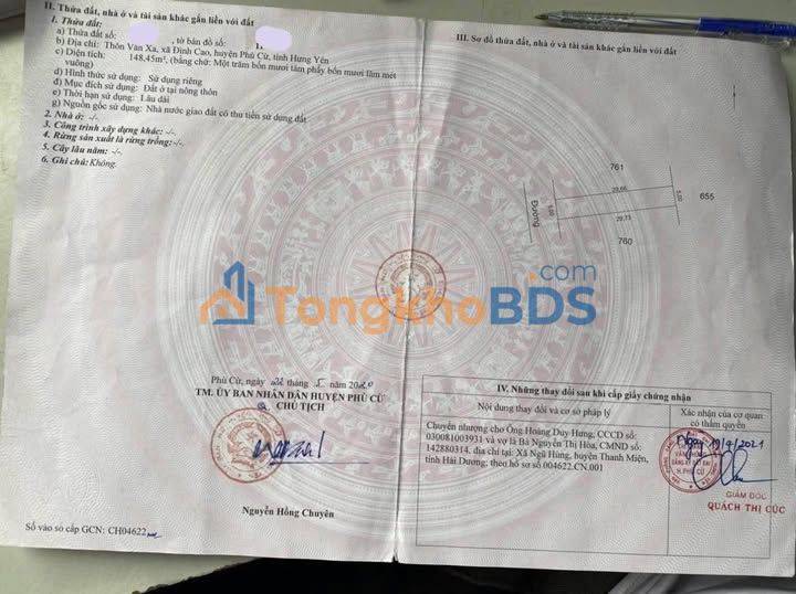 Đất Nền Hưng Yên 148m² Sổ Đỏ Full Thổ Cư - Giá 1.8 Tỷ