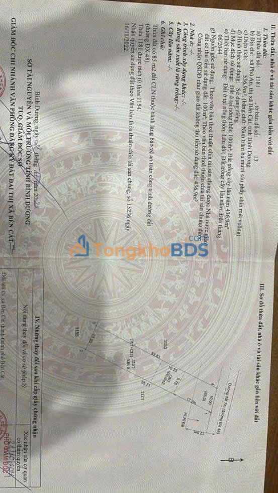 Bán Gấp Đất Vàng Phú An, Bến Cát 540m² - Đường 6m, Giá 2.8 Tỷ