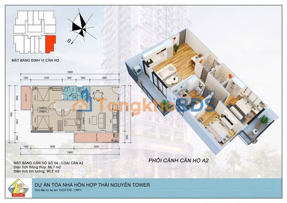 Chung cư 86.7m² Phường Quang Vinh, Thái Nguyên - View Quảng Trường Đẹp