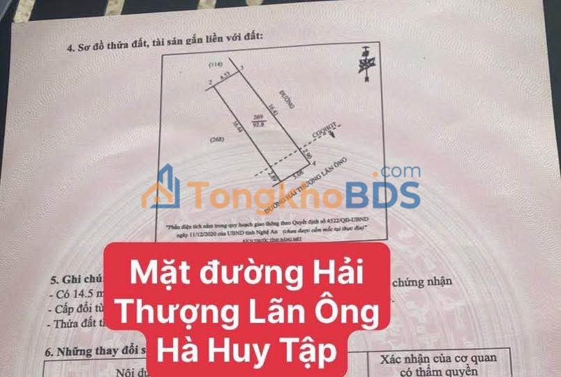 Nhà Góc Kinh Doanh Mặt Tiền 92.5m² Đường Hải Thượng Lãn Ông, TP Vinh - Giá Hời