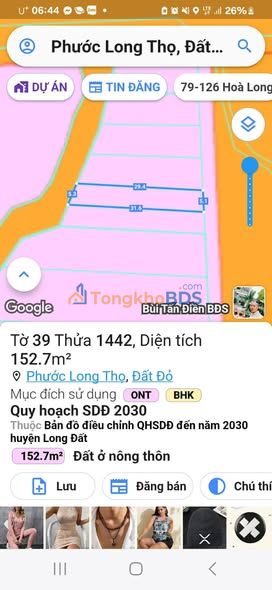 Đất thổ cư QL55 152m² 600 triệu - Sổ đỏ chính chủ