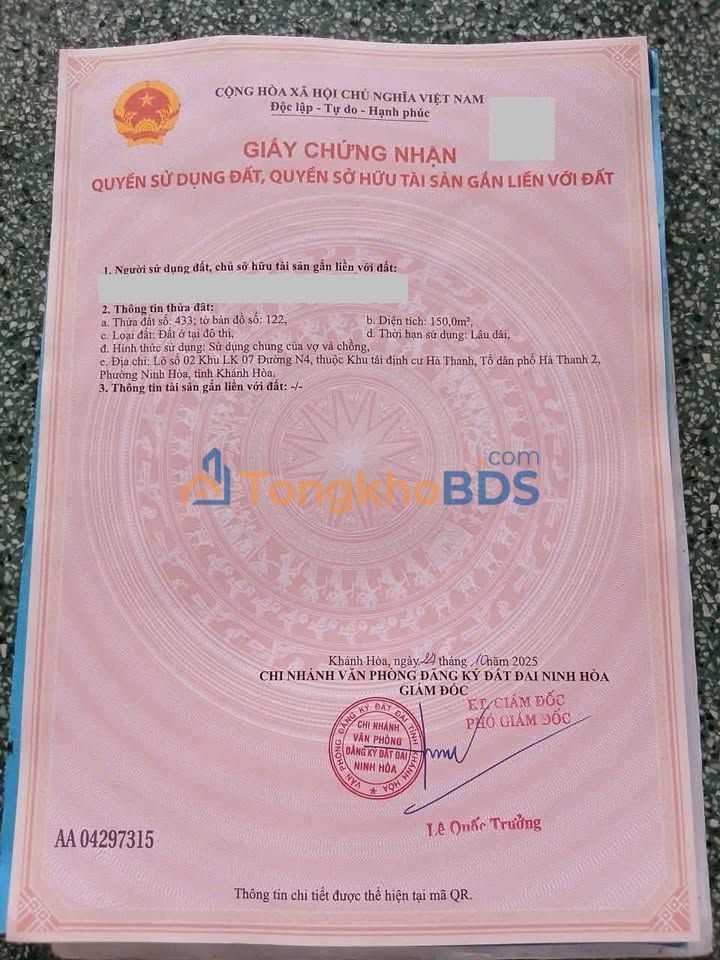 Đất Nền TDC Hà Thanh 2 Ninh Hòa 150m² - Sổ Hồng Full ODT, Giá 1.6 Tỷ