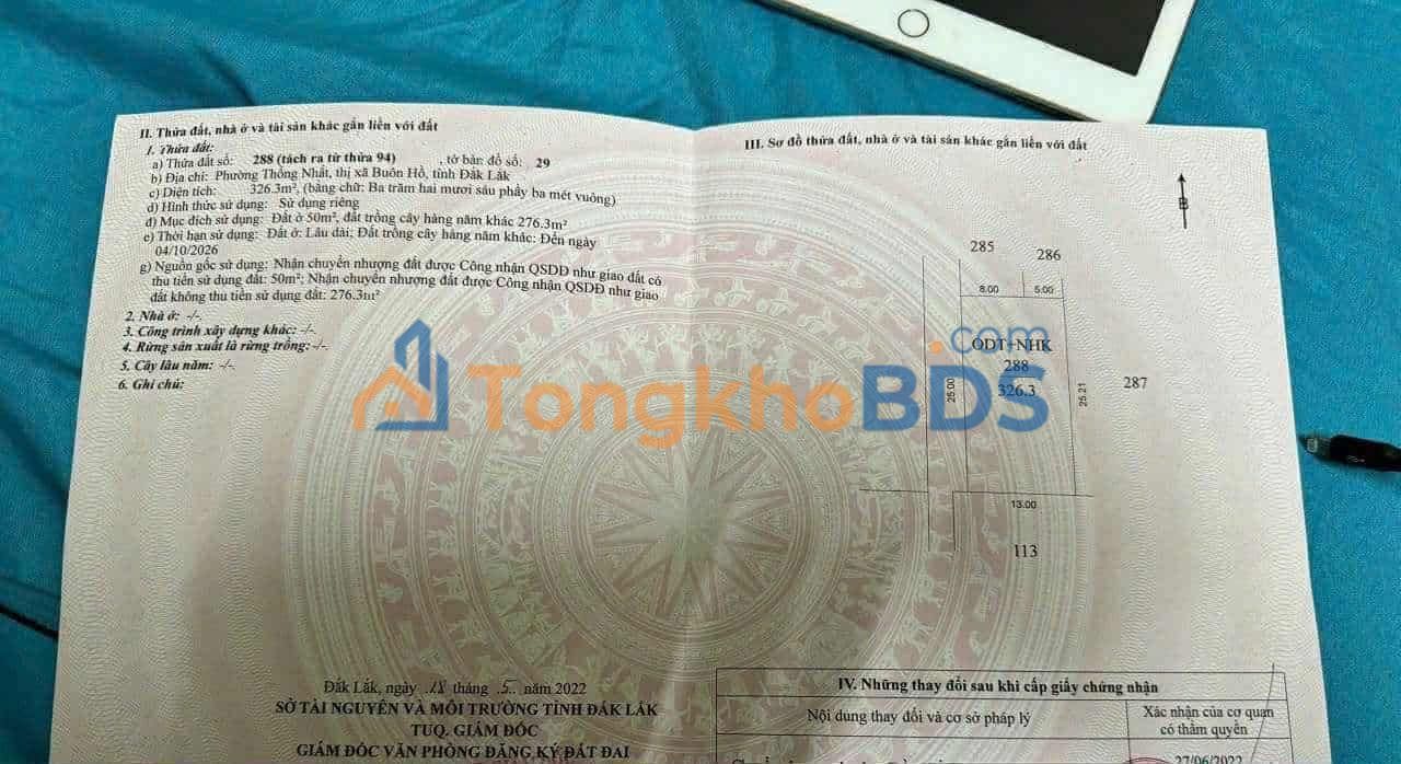 Đất thổ cư 333m² hẻm Đặng Nguyên Cẩn, Buôn Hồ - Sổ hồng sẵn, giá tốt