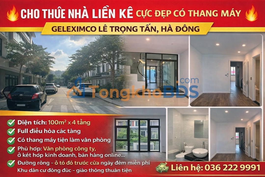 Nhà Liền Kề Geleximco Lê Trọng Tấn, 100m² x 4 Tầng Có Thang Máy - Giá 30 Triệu