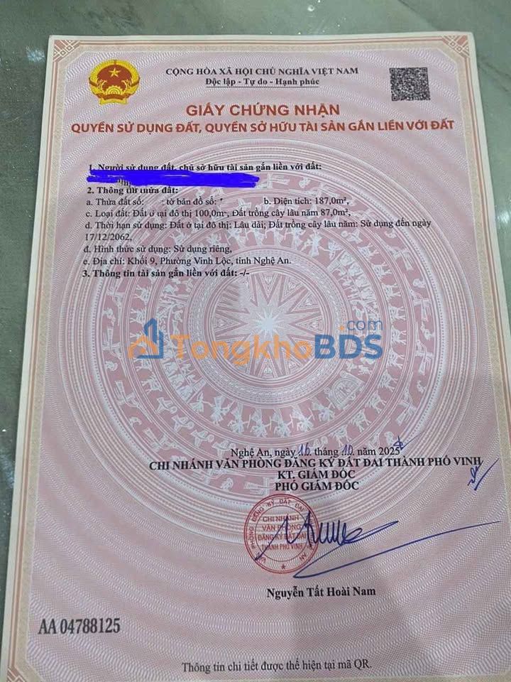 Đất Nền 187m² Hưng Lộc, Vinh - Sổ Đỏ Rõ Ràng, Giá 2.95 Tỷ
