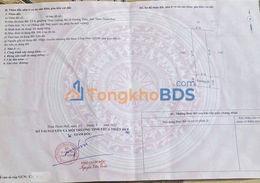 Bán đất Tổ 4, Hương Thủy 76.3m² Sổ hồng - Giá 650 triệu