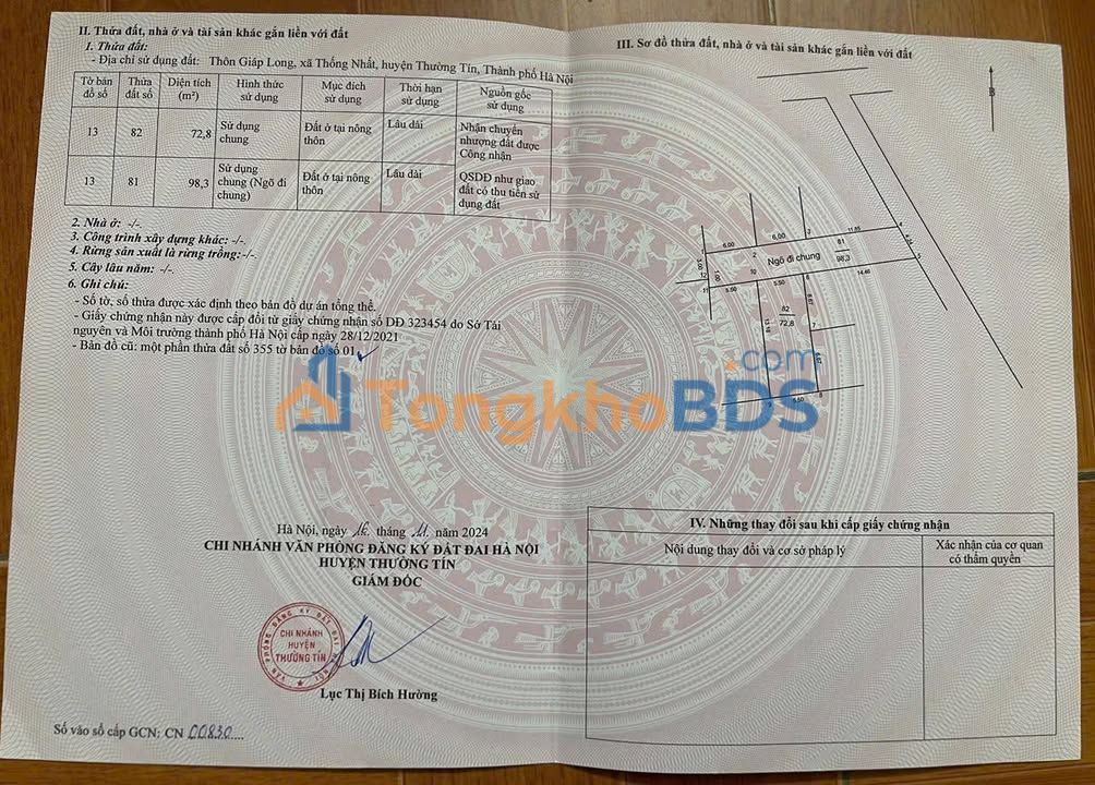 Bán đất Xã Chương Dương, Thường Tín 72.8m² - View hồ triệu đô, giá 2 tỷ