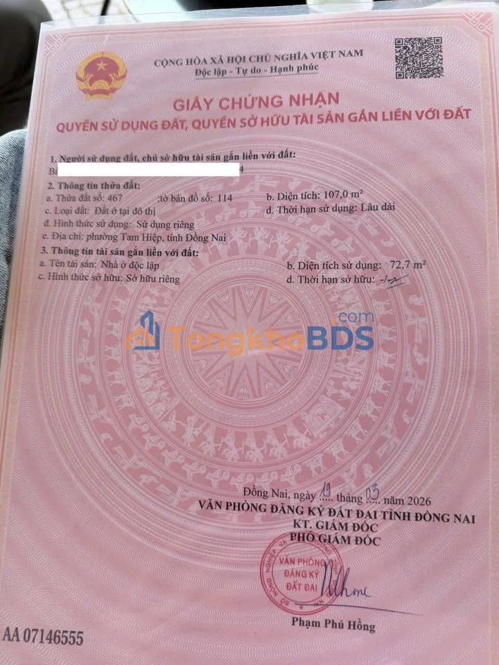 Đất thổ cư 100m² đường Nguyễn Ái Quốc, Tân Hiệp - Giá hơn 2 tỷ