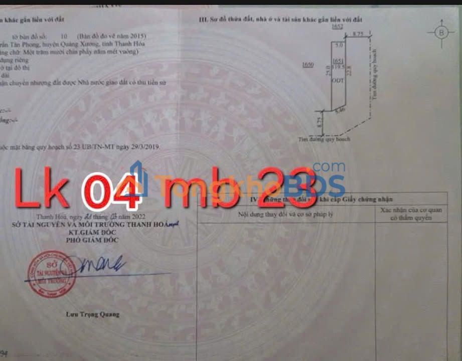 Đất Nền Đầu Ve 119.5m² Mặt Tiền 5m - Hướng Đông Nam - Quảng Xương, Thanh Hóa