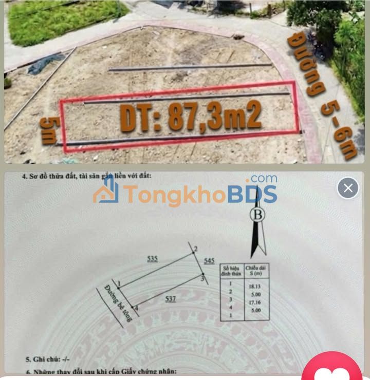 Đất Diên Lạc 87.3m² Thổ Cư Sổ Hồng - Giá Tốt 1.01 Tỷ