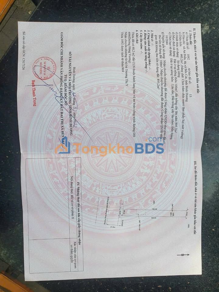 Bán Gấp Đất Mặt Tiền DT7A Bến Cát 1000m² - Sổ Hồng Sẵn Sàng